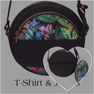 NWT T-Shirt & Jeans Floral Insert Circle Crossbody‎ Bag, Black